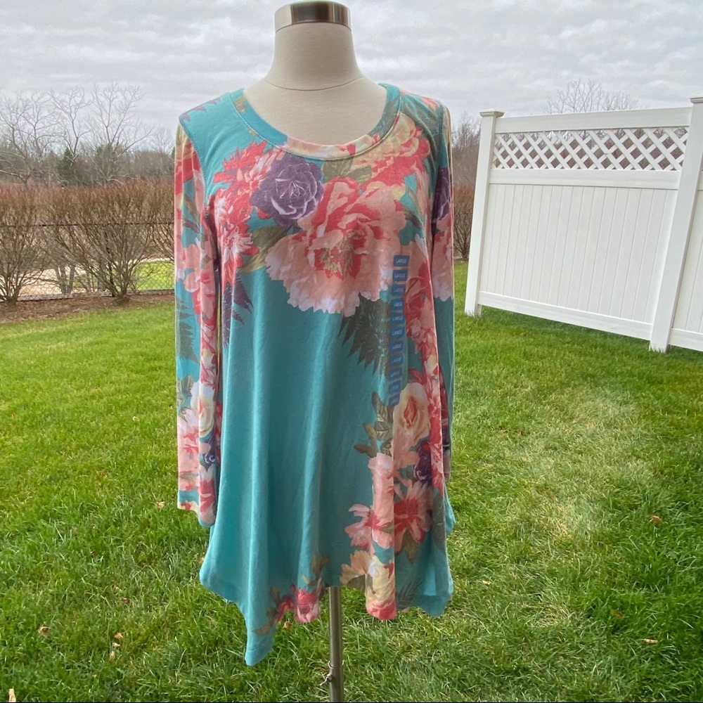 Philosophy Asymmetrical Blue and Pink Long Sleeve Tunic
